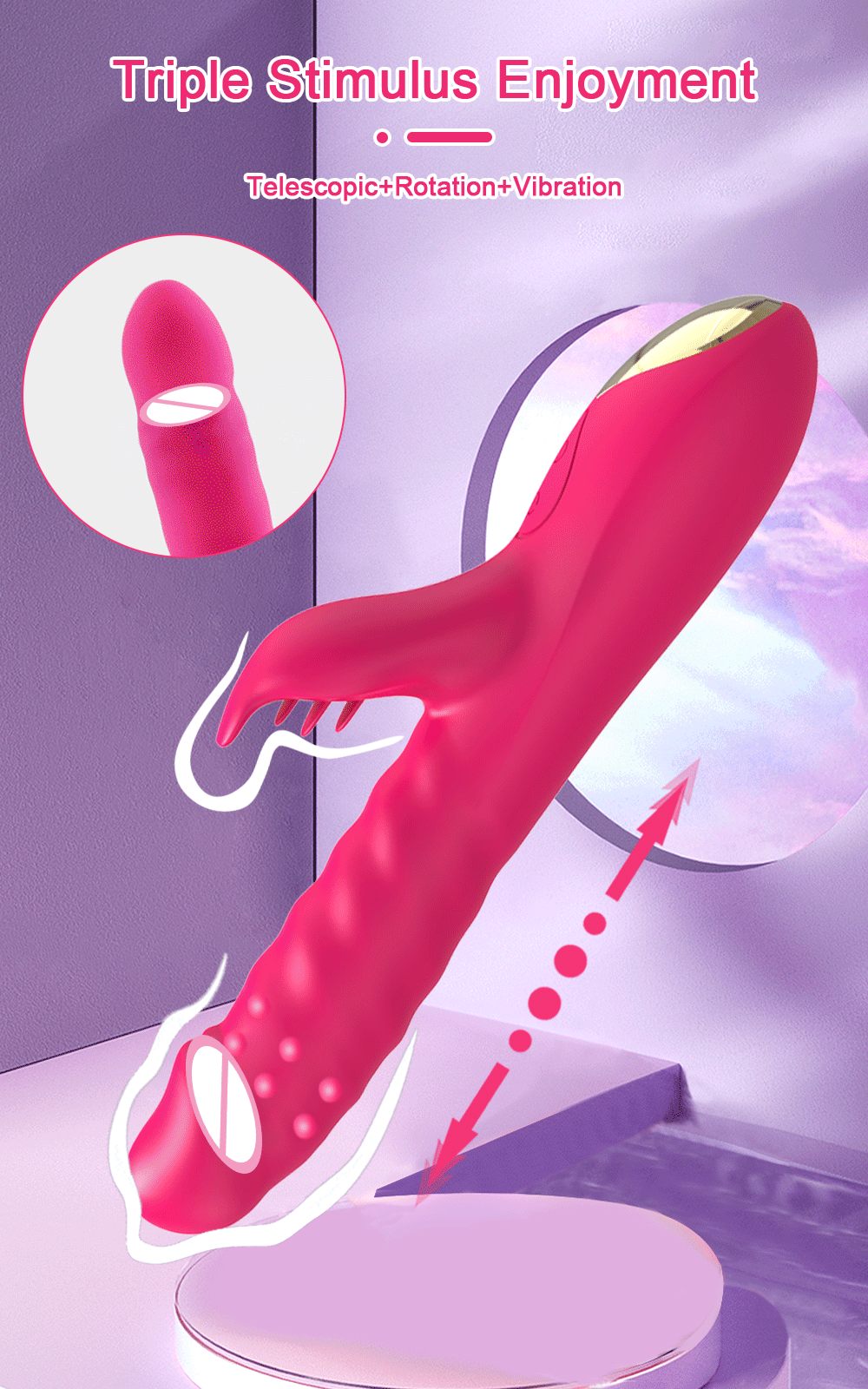Rabbit Vibrator for Women Vagina G-Spot Nipple Clitoris Stimulator Thrusting Telescopic Rotating Dildo for Adult Sexy Toys