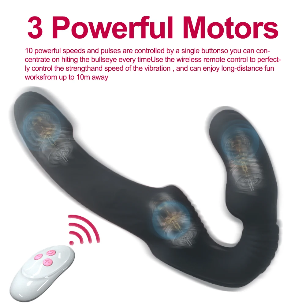 Strapless Strap-on Dildo Vibrator with Remote Control for Women Lesbian Couples G-Spot Double-Ended Adult Sex Toys with 10 Modes