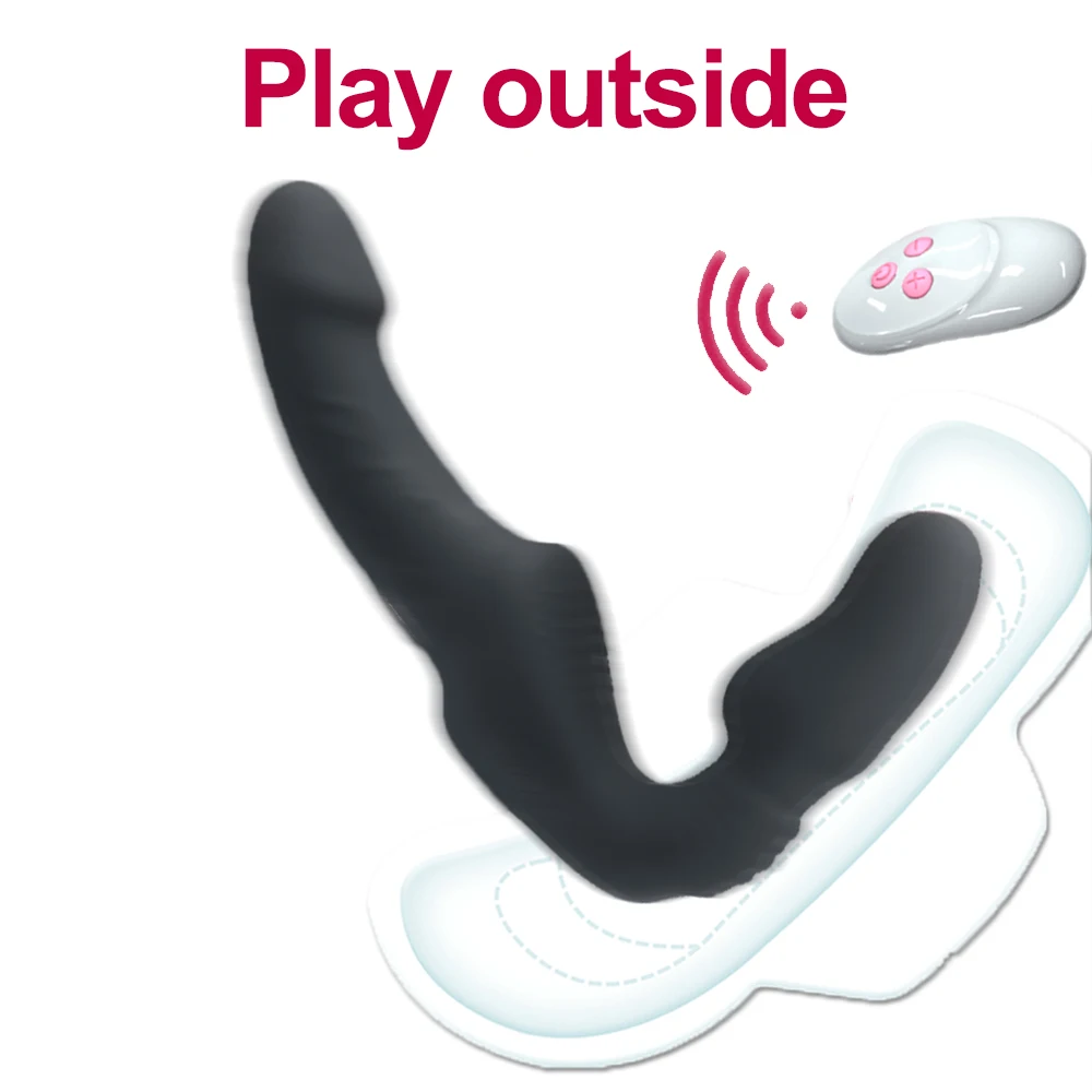 Strapless Strap-on Dildo Vibrator with Remote Control for Women Lesbian Couples G-Spot Double-Ended Adult Sex Toys with 10 Modes