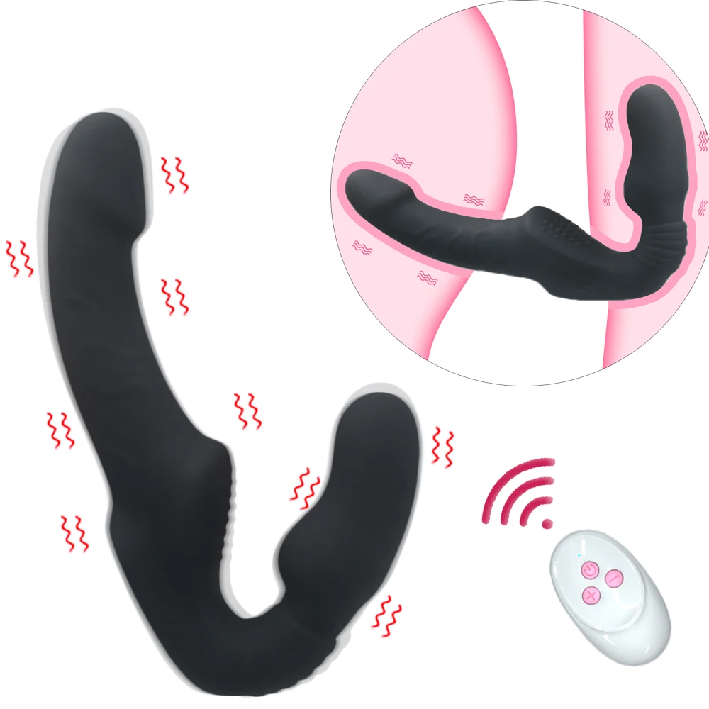 Strapless Strap-on Dildo Vibrator with Remote Control for Women Lesbian Couples G-Spot Double-Ended Adult Sex Toys with 10 Modes