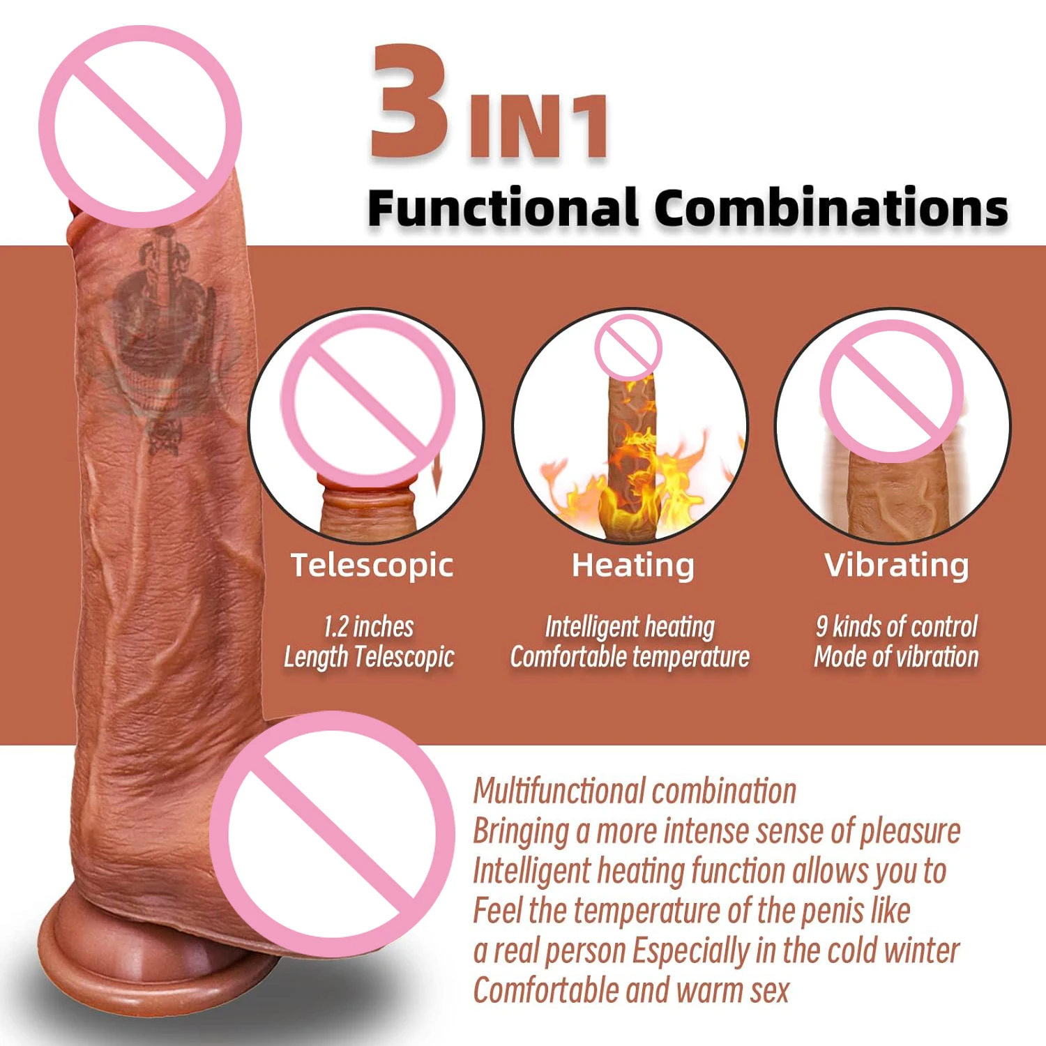 Thrusting Realistic Dildo Vibrator Silicone Anal Dildo for G-spot Stimulation Remote Control Heating Dildo Sex Toys for Women