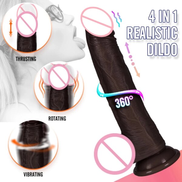 3in1 Black Dildo Vibrators For Women Heating Thrusting Swing Silicone Suction Cup Vibrating Dildo Realistic Penis Adult Sex Toys
