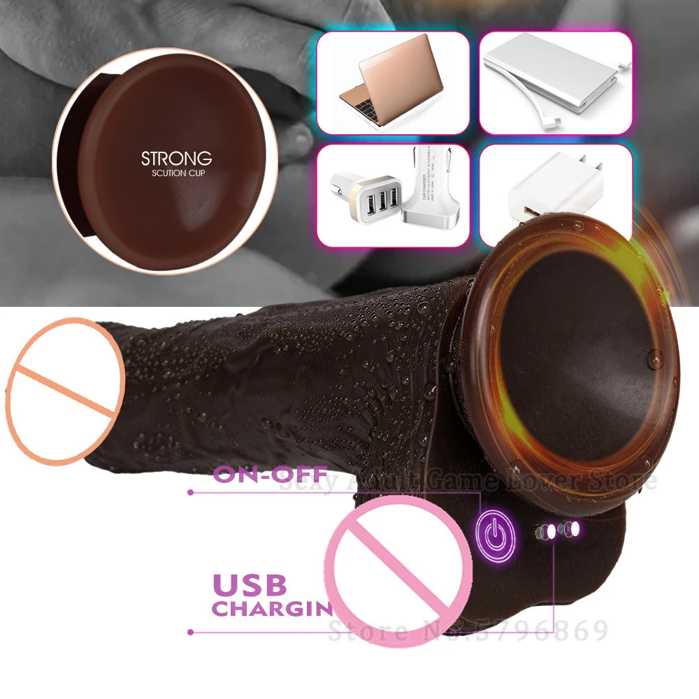 3in1 Black Dildo Vibrators For Women Heating Thrusting Swing Silicone Suction Cup Vibrating Dildo Realistic Penis Adult Sex Toys