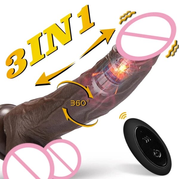 3in1 Black Dildo Vibrators For Women Heating Thrusting Swing Silicone Suction Cup Vibrating Dildo Realistic Penis Adult Sex Toys