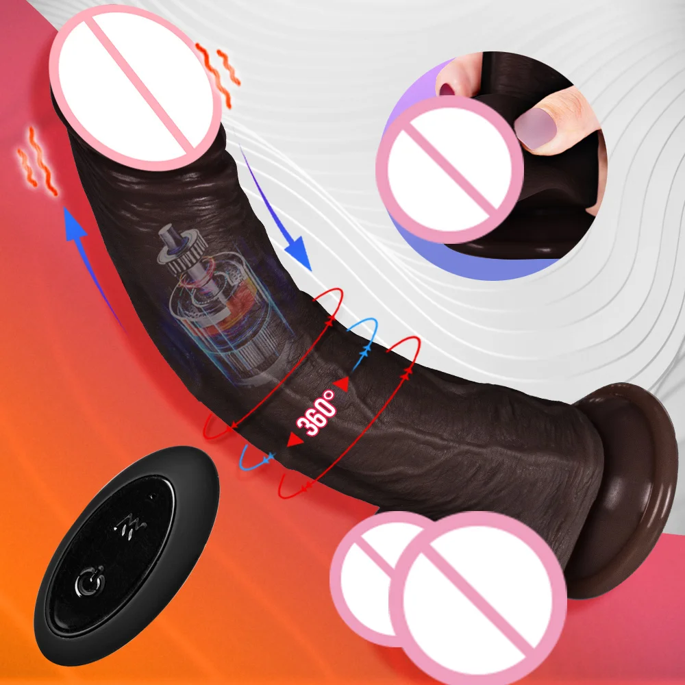 3in1 Black Dildo Vibrators For Women Heating Thrusting Swing Silicone Suction Cup Vibrating Dildo Realistic Penis Adult Sex Toys