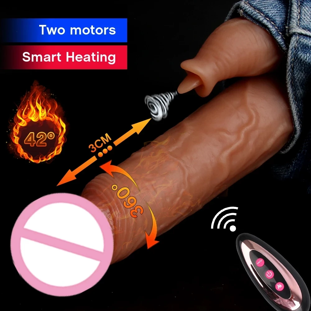 Automatic Telescopic Heating Big Dildo Vibrator Suction Cup Realistic Huge Penis Anal Sex Toys for Women Men Adults Masturbator