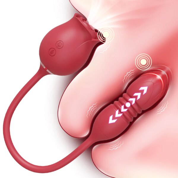 Rose-Sucking Vibrator for Women Clit Clitor Stimulator G Spot Thrusting Dildo Vibrating Female Masturbator Massage Adult Sex Toy