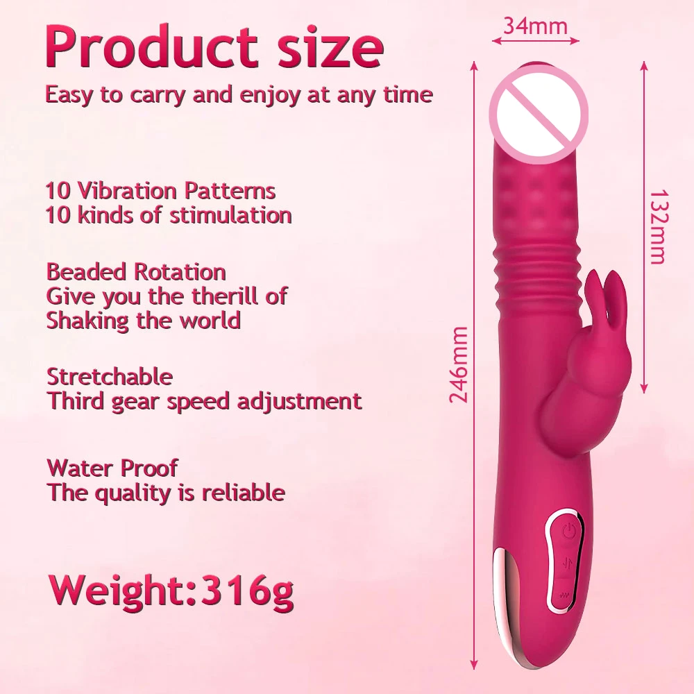 Rabbit Vibrators Thrusting Dildo for Women 10 Vibration Thrust Rotating Mode Clit G Spot Stimulator Sex Toys for Couple Pleasure