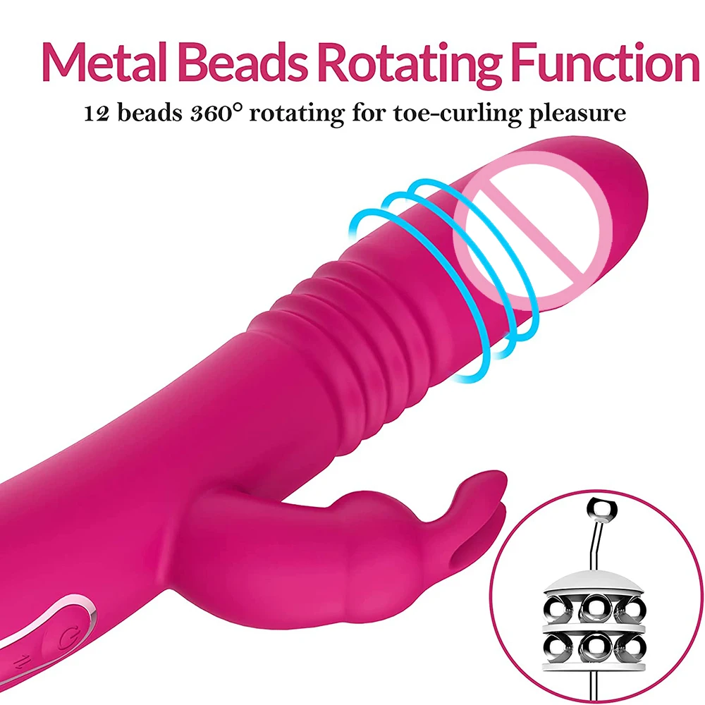 Rabbit Vibrators Thrusting Dildo for Women 10 Vibration Thrust Rotating Mode Clit G Spot Stimulator Sex Toys for Couple Pleasure