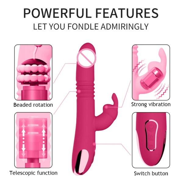 Rabbit Vibrators Thrusting Dildo for Women 10 Vibration Thrust Rotating Mode Clit G Spot Stimulator Sex Toys for Couple Pleasure