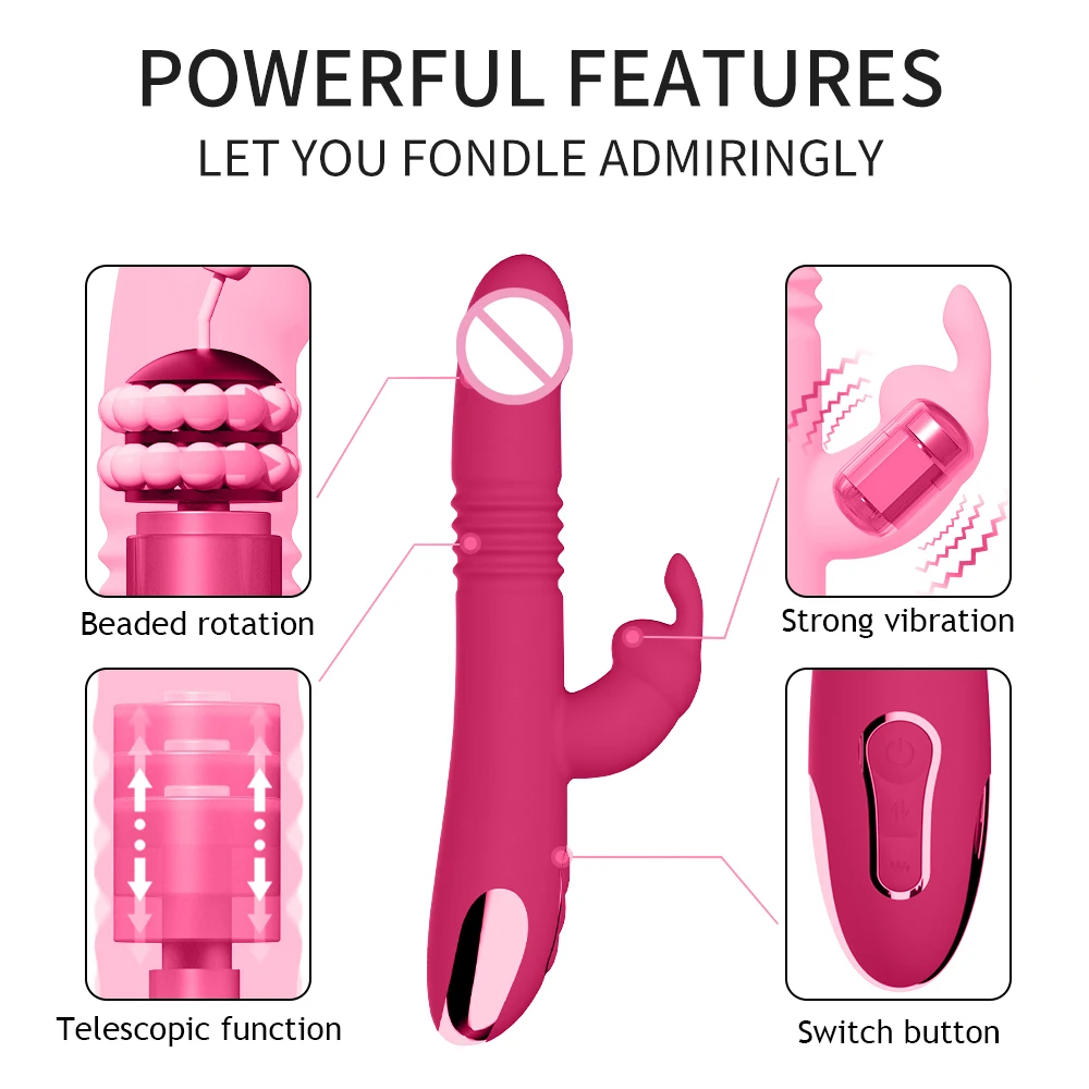 Rabbit Vibrators Thrusting Dildo for Women 10 Vibration Thrust Rotating Mode Clit G Spot Stimulator Sex Toys for Couple Pleasure