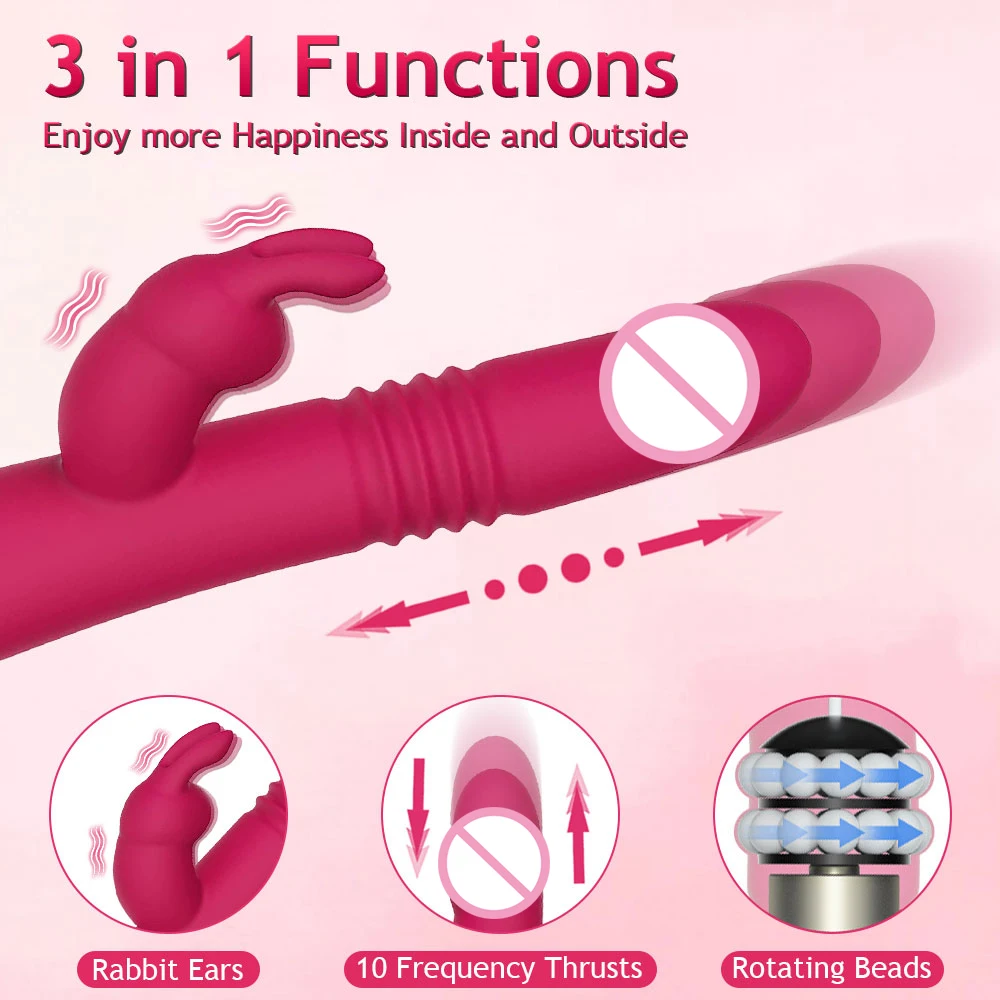 Rabbit Vibrators Thrusting Dildo for Women 10 Vibration Thrust Rotating Mode Clit G Spot Stimulator Sex Toys for Couple Pleasure