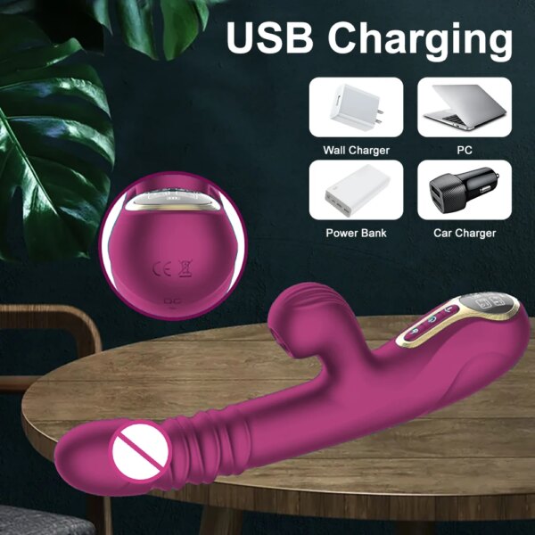 Thrusting Pushing Vibrator Sex Toy for Women Clit Sucker Clitoris G-Spot Stimulator Automatic Telescopic Female Masturbation
