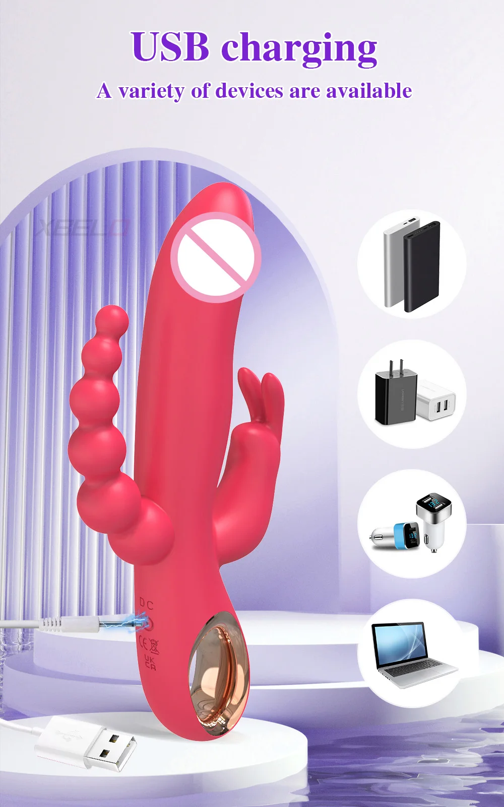 Rabbit Thrusting Vibrator for Woman 3 in 1 G Spot Clitoris Stimulator Vagina Massager Female Masturbator Backyard Anal Sex Toy