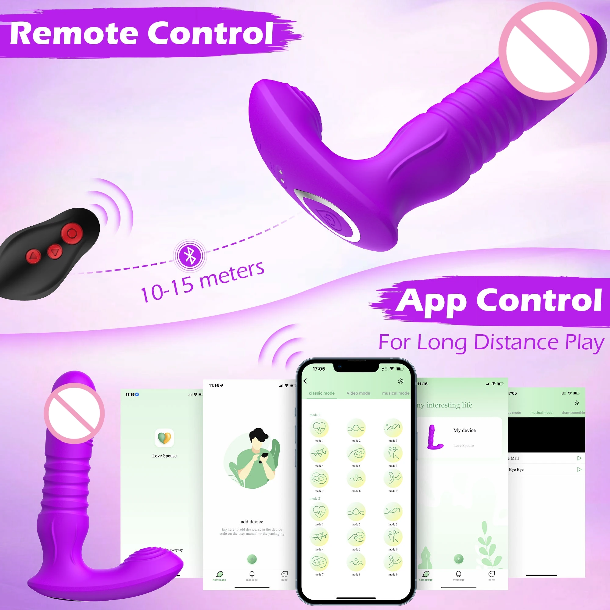 Kushor Vibrator Female Bluetooth APP Controlled Wireless Thrusting Dildo G Spot Clitoris Stimulator Wear Sex Toys for Women