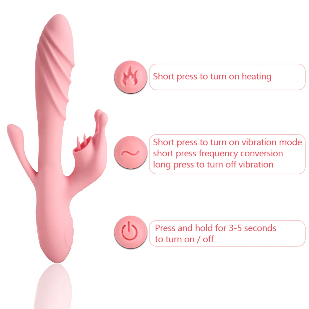 22cm Heated Rabbit Vibrators For Women Clitoris Licks Vaginal Stimulator Butt Anal Plug Dildos Female Masturbator Sex Toy Erotic