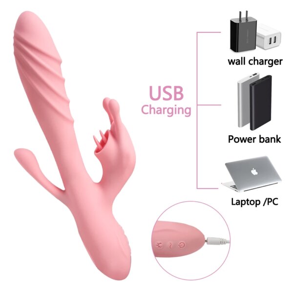 22cm Heated Rabbit Vibrators For Women Clitoris Licks Vaginal Stimulator Butt Anal Plug Dildos Female Masturbator Sex Toy Erotic