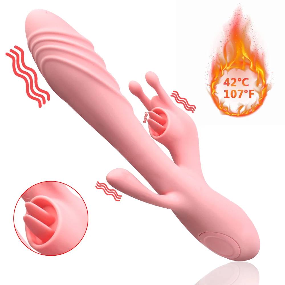 22cm Heated Rabbit Vibrators For Women Clitoris Licks Vaginal Stimulator Butt Anal Plug Dildos Female Masturbator Sex Toy Erotic