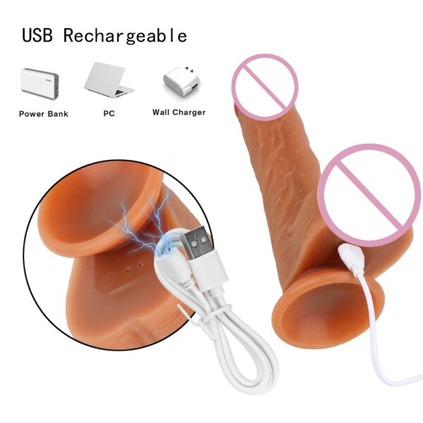 22cm Realistic Penis Heated Dildo Automatic Stretching Vibrators for Women Vaginal Anal Plug Female Masturbator Sex Toys Adults