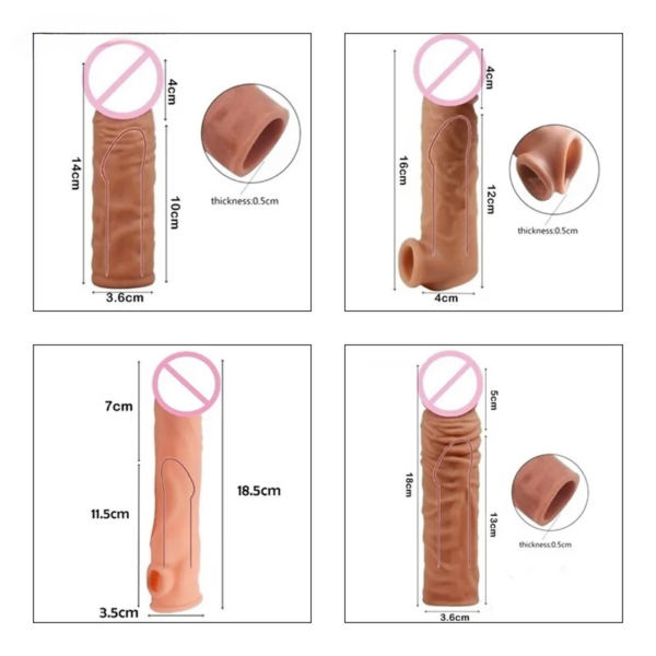 14/16/18/20cm Realistic Penis Sleeve Extender Cock Sleeve Dick Enlargement Delay Ejaculation Reusable Condom Men Sex Toys