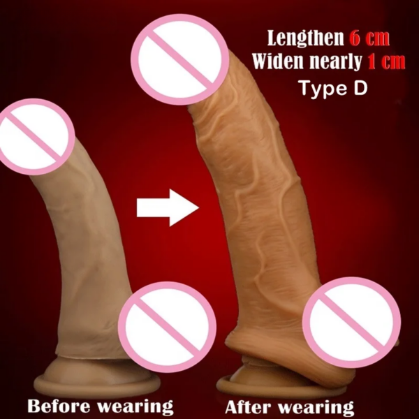 Realistic Silicone Penis Extender Sleeve Delay Ejaculation Reusable Condoms Sex Toys For Men Cock Sleeve (Privacy Box)