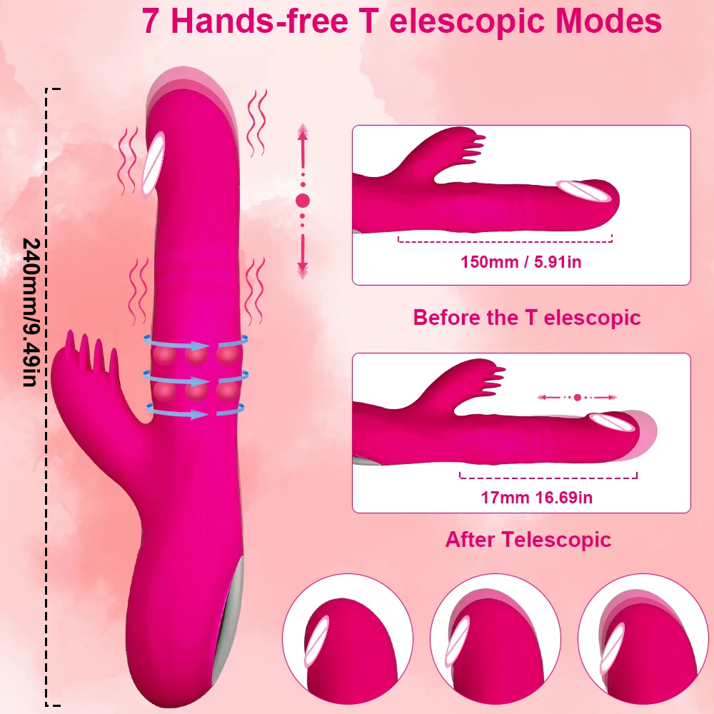 Rabbit Vibrator for Women Vagina G-Spot Clitoris Stimulator Thrusting Telescopic Rotating Dildo Vibrating Sex Toys for Adult