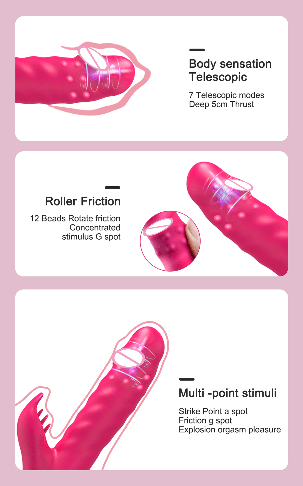 Rabbit Vibrator for Women Vagina G-Spot Clitoris Stimulator Thrusting Telescopic Rotating Dildo Vibrating Sex Toys for Adult