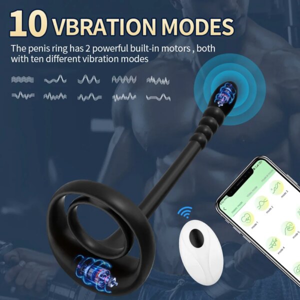 App Remote Control Cock Vibrator Male Prostate Massager Delay Ejaculation Penis Ring Anal Butt Plug Sex Toy for Men Adult 18