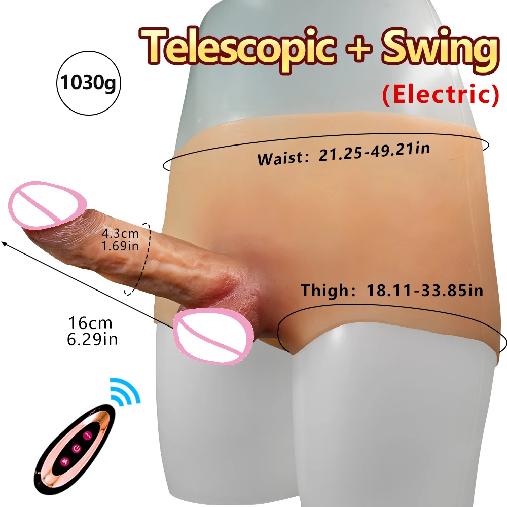 Electric Telescopic Swing Strap On Dildo Realistic Pants Penis Big Dick for Women Lesbian Adult Sex Toys Heating Wearable Dildo