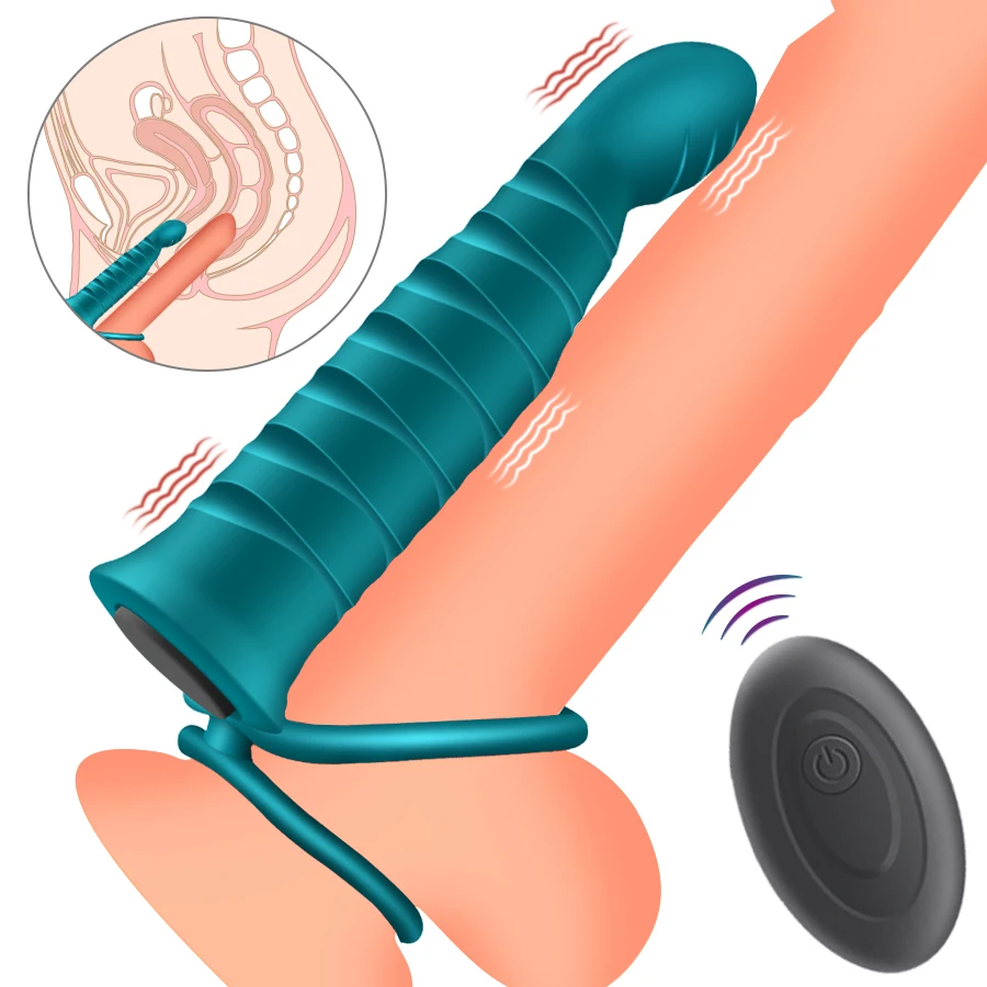 Double Penetration Dildo Vibrator for Men Wireless Control Strap On Penis Anal Plug G Spot Massager Adult Sex Toys for Couples