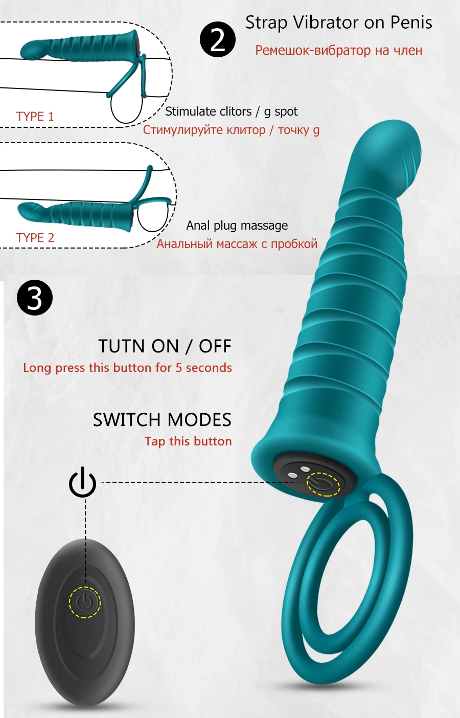 Double Penetration Dildo Vibrator for Men Wireless Control Strap On Penis Anal Plug G Spot Massager Adult Sex Toys for Couples
