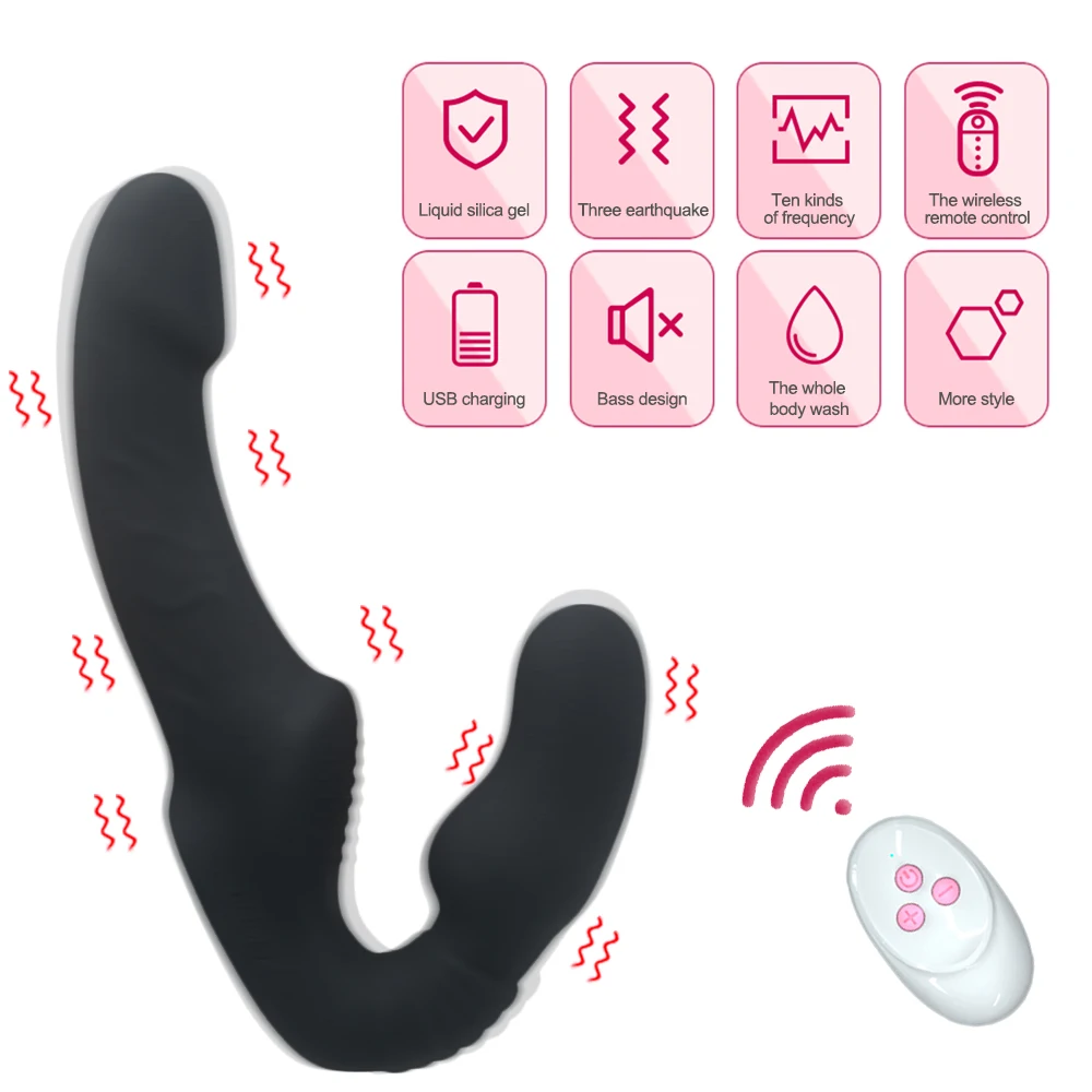 Sex Strapless Strap-on Dildo Vibrators for Women Double-heads Vibrating Penis Lesbian Erotic Toys for Adult Sex Toys for Couples