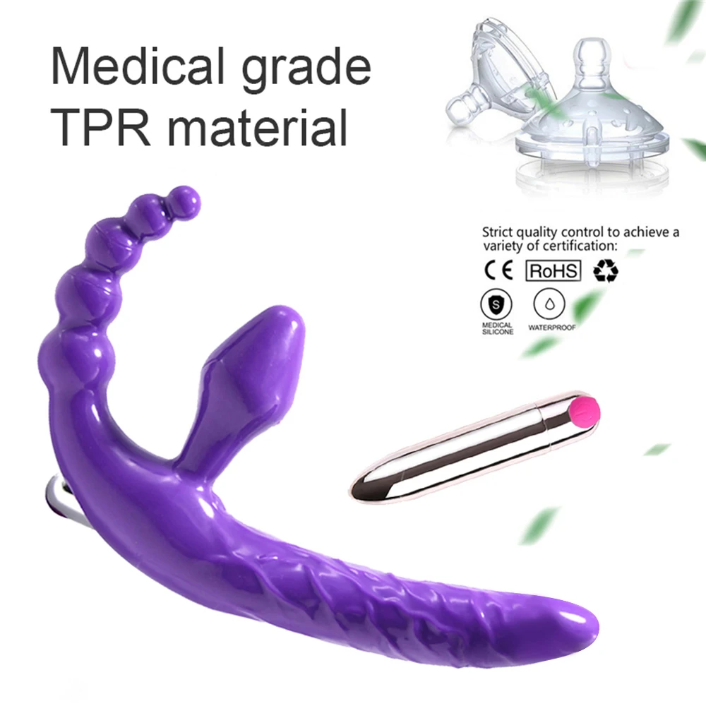 Strapless Strapon Dildo Vibrator 4 in 1 Sex Toys for Adult Double Penetration Anal Plug Anal Beads Vibrators for Women Lesbian