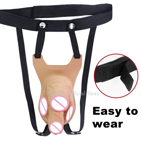 Hollow Silicone Strapon Dildo Vibrator for Men Gay Double Penetration Strap on Dildo Anal Clitoris Stimulator Penis Pump Extend