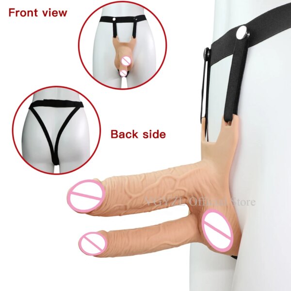 Hollow Silicone Strapon Dildo Vibrator for Men Gay Double Penetration Strap on Dildo Anal Clitoris Stimulator Penis Pump Extend