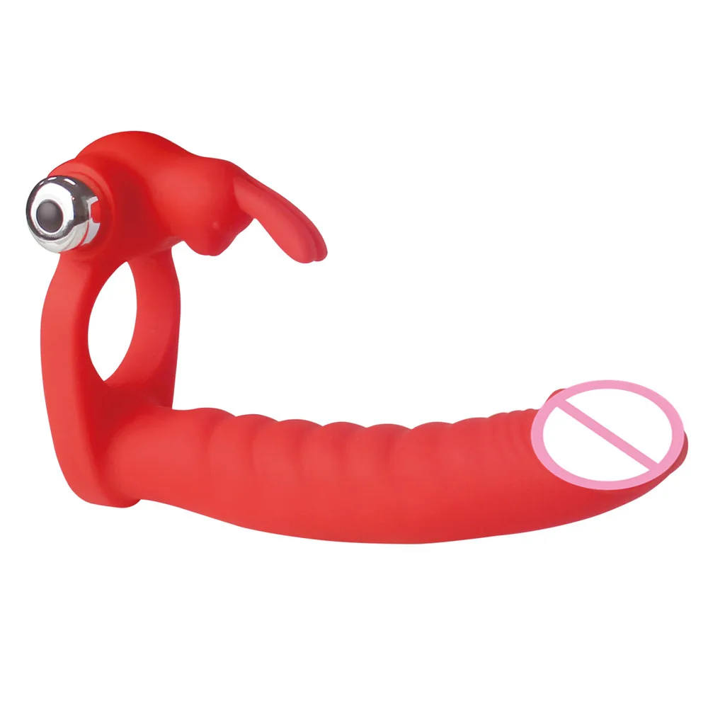 7 Speeds Penis Vibrating Ring Double Penetration Strapon Dildo Anal Beads Butt Plug Rabbit Vibrator Clitoris Sex Toys for Couple