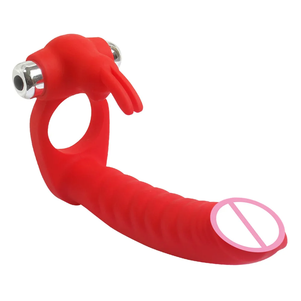 7 Speeds Penis Vibrating Ring Double Penetration Strapon Dildo Anal Beads Butt Plug Rabbit Vibrator Clitoris Sex Toys for Couple