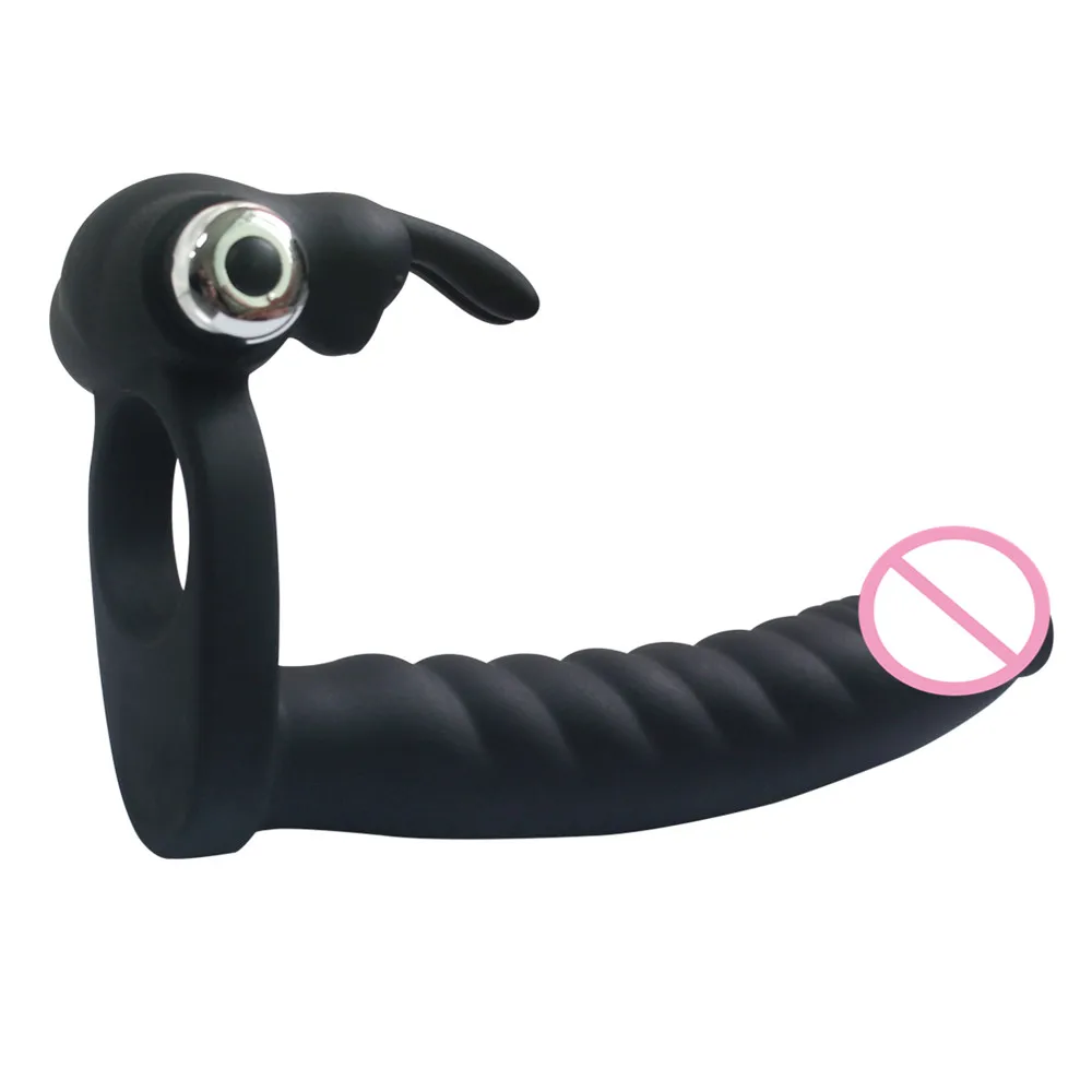 7 Speeds Penis Vibrating Ring Double Penetration Strapon Dildo Anal Beads Butt Plug Rabbit Vibrator Clitoris Sex Toys for Couple