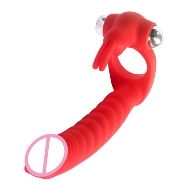 Rabbit Vibrator 7 Speeds Penis Vibrating Ring Double Penetration Strap on Dildo Anal Beads Butt Plug Clitoris Sex Toy for Couple