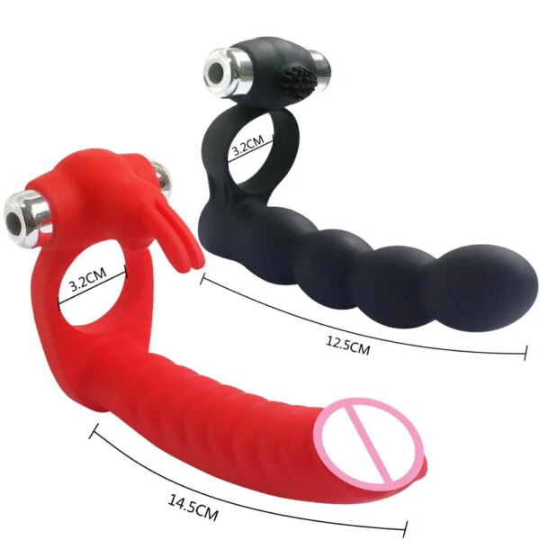 Rabbit Vibrator 7 Speeds Penis Vibrating Ring Double Penetration Strap on Dildo Anal Beads Butt Plug Clitoris Sex Toy for Couple