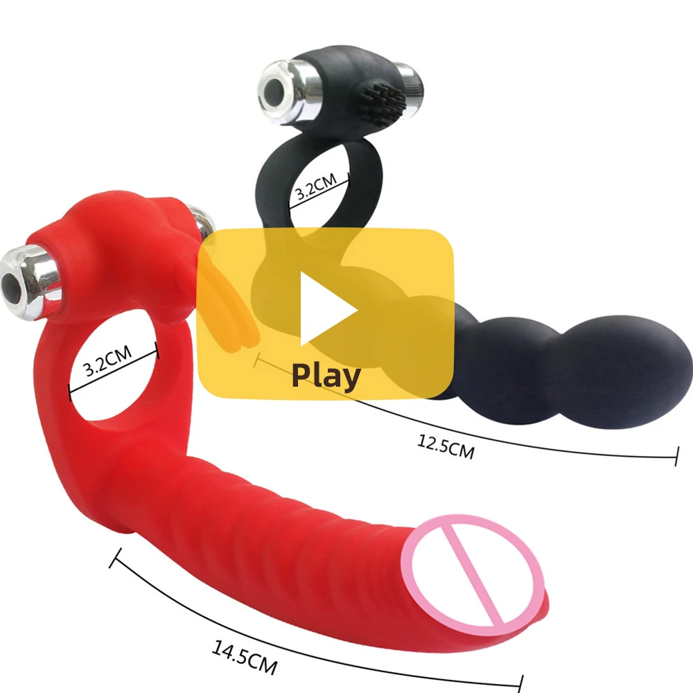 Rabbit Vibrator 7 Speeds Penis Vibrating Ring Double Penetration Strap on Dildo Anal Beads Butt Plug Clitoris Sex Toy for Couple