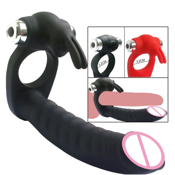 Rabbit Vibrator 7 Speeds Penis Vibrating Ring Double Penetration Strap on Dildo Anal Beads Butt Plug Clitoris Sex Toy for Couple