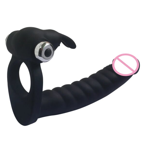 Rabbit Vibrator 7 Speeds Penis Vibrating Ring Double Penetration Strap on Dildo Anal Beads Butt Plug Clitoris Sex Toy for Couple