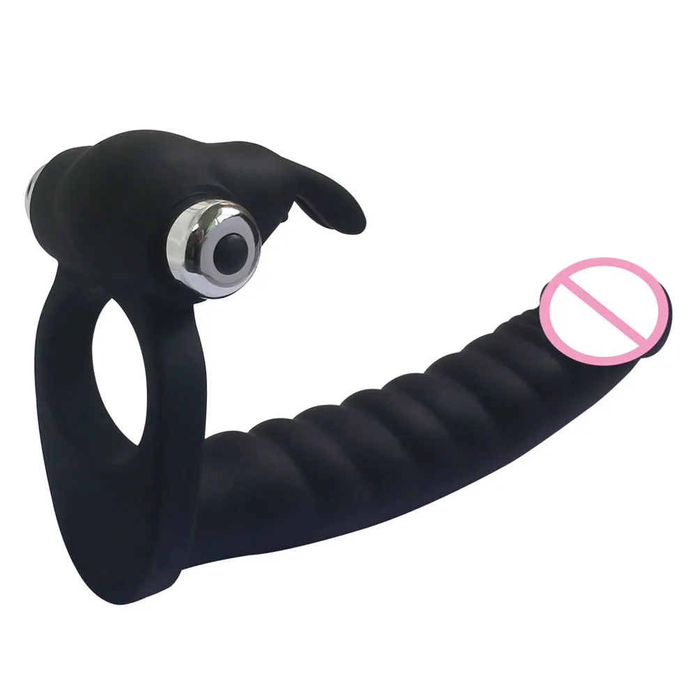 Rabbit Vibrator 7 Speeds Penis Vibrating Ring Double Penetration Strap on Dildo Anal Beads Butt Plug Clitoris Sex Toy for Couple