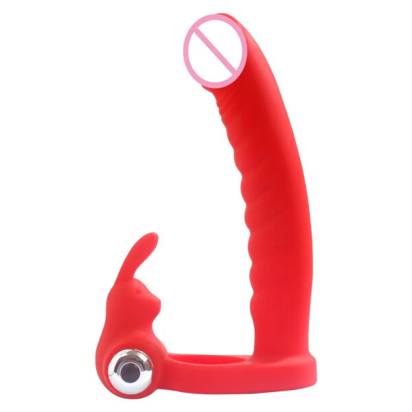 Rabbit Vibrator 7 Speeds Penis Vibrating Ring Double Penetration Strap on Dildo Anal Beads Butt Plug Clitoris Sex Toy for Couple