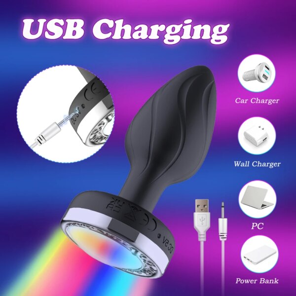 Vibrating Butt Plug LED Light Anal APP Vibrator Prostate Massager for Men Remote Control Vagina Vibrator Anal Sex Toys for Women