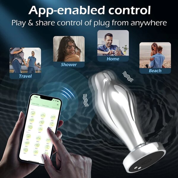 Bluetooth APP Anal Plug Vibrator Female Remote Control Clitoris Stimulator Metal Butt Plug Adult Supplies Sex Toys for Women Men