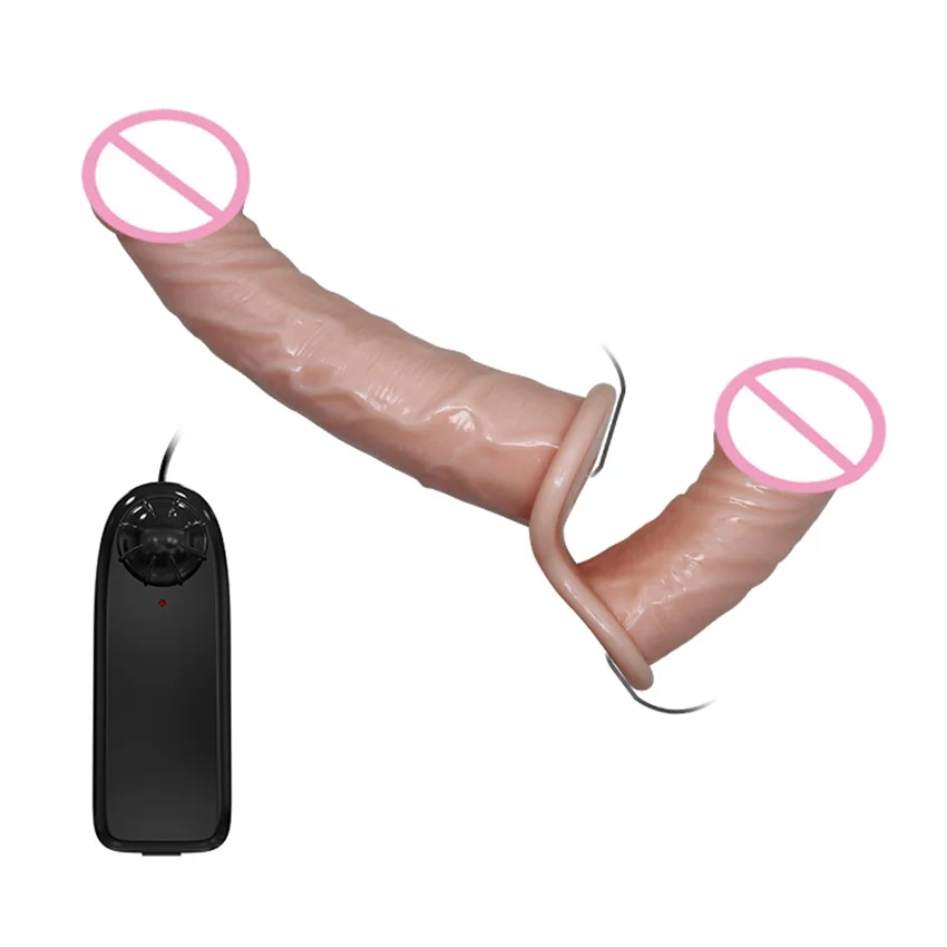 Double Strap on Dildo Vibrator Dual Penetration Strap-on Penis Pants Wearable Vibrating Strap on Belt Sex Toys for Lesbian Women