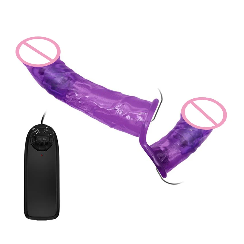 Double Strap on Dildo Vibrator Dual Penetration Strap-on Penis Pants Wearable Vibrating Strap on Belt Sex Toys for Lesbian Women
