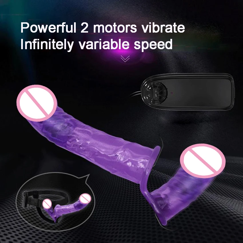 Double Strap on Dildo Vibrator Dual Penetration Strap-on Penis Pants Wearable Vibrating Strap on Belt Sex Toys for Lesbian Women